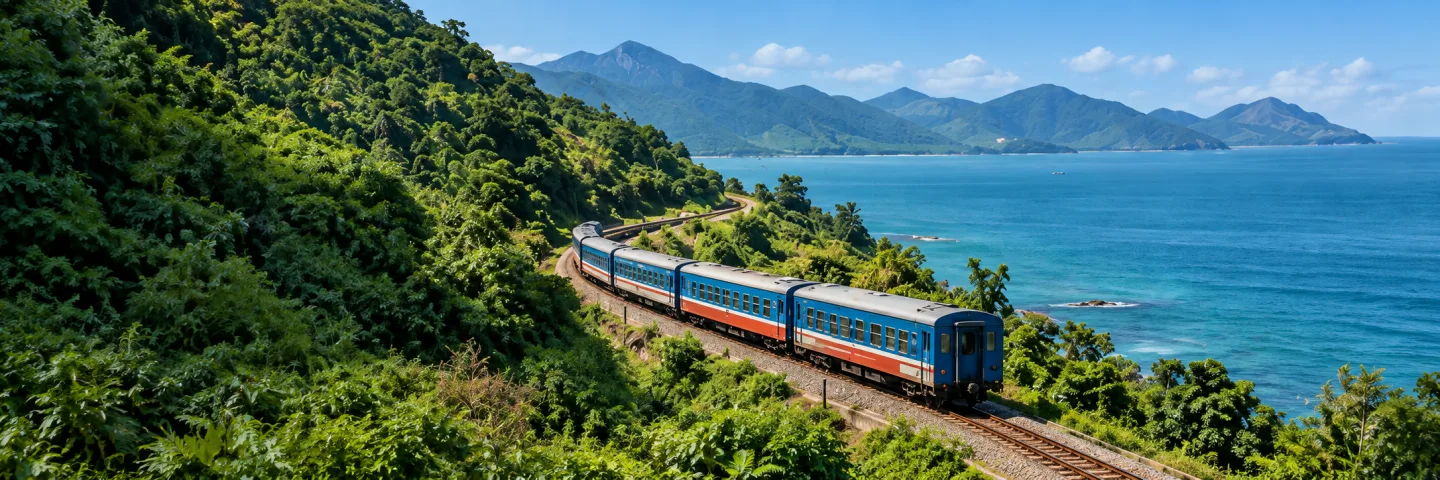 ベトナムの海岸沿いを走る列車